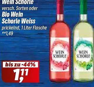 Wein Schorle versch. Sorten oder Bio Wein Schorle Weiss prickelnd, 1 Liter Flasche