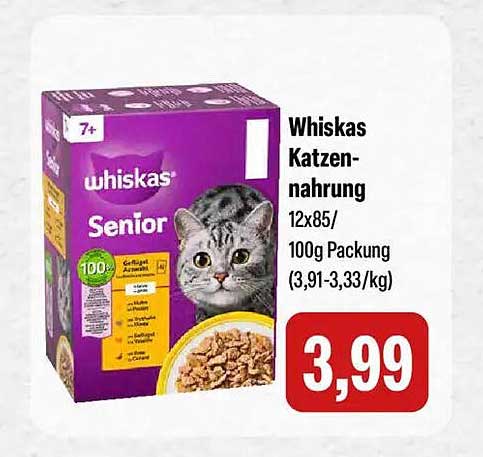 Whiskas Katzennahrung 12x85/100g Packung (3,91-3,33/kg)