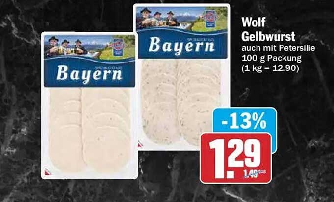 Wolf Gelbwurst auch mit Petersilie 100 g am Stück (1 kg = 12.90)
