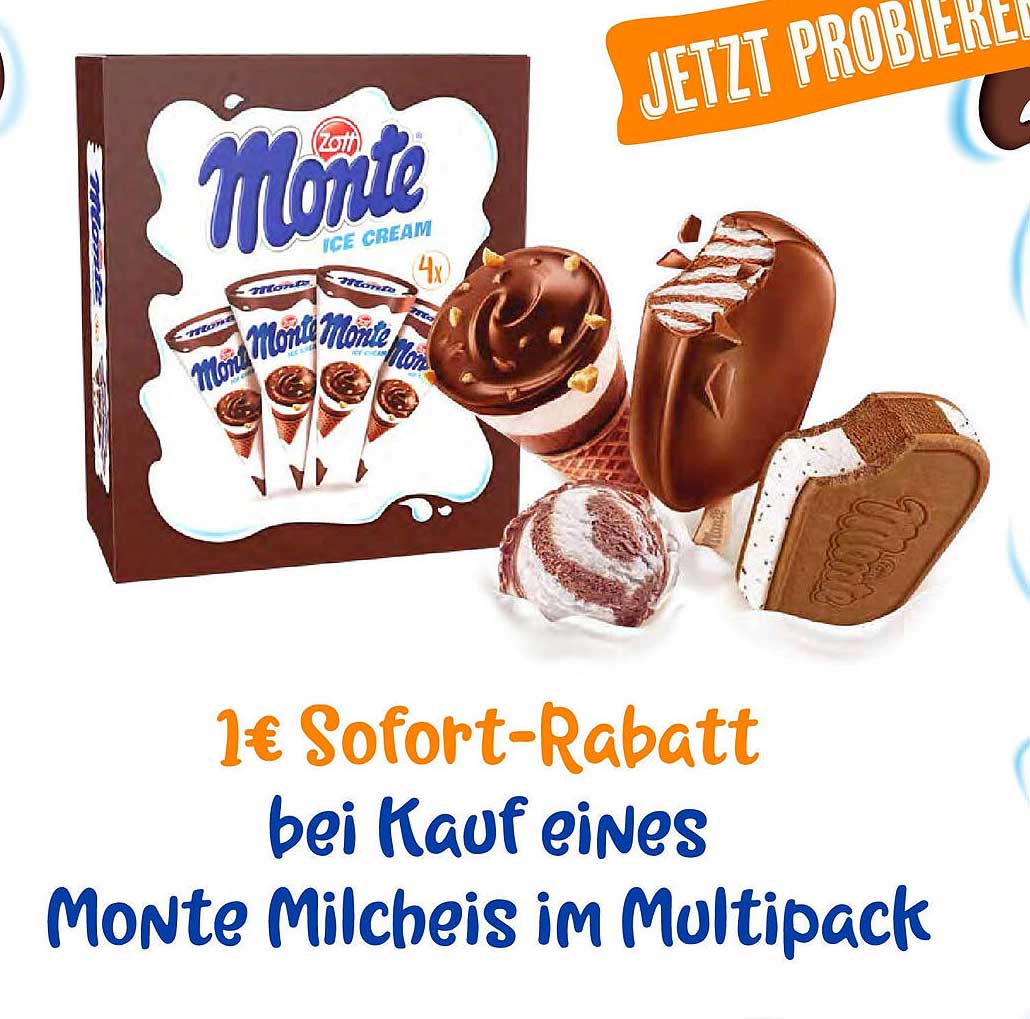 1 € Sofort-Rabatt bei Kauf eines Monte Milcheis im Multipack