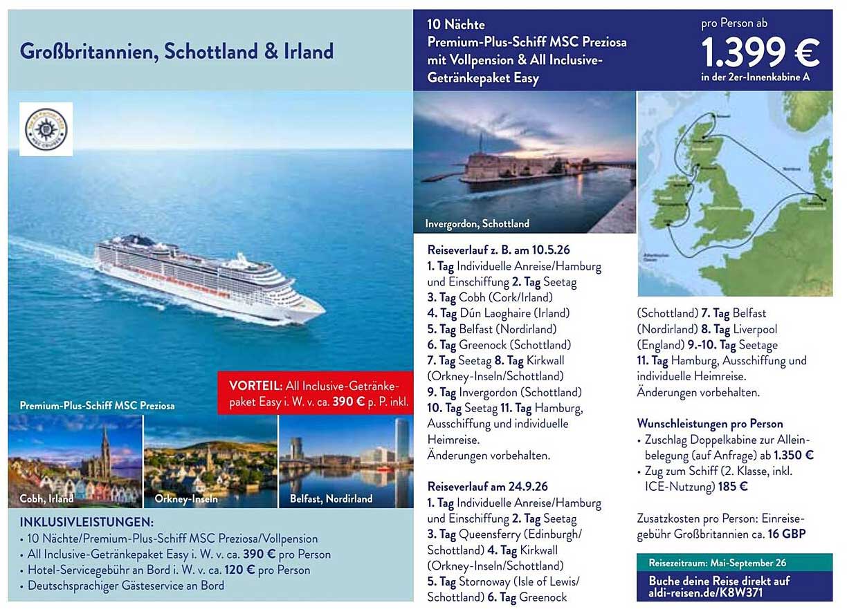 10 Nächte Premium-Plus-Schiff MSC Preziosa mit Vollpension & All Inclusive-Getränkepaket Easy