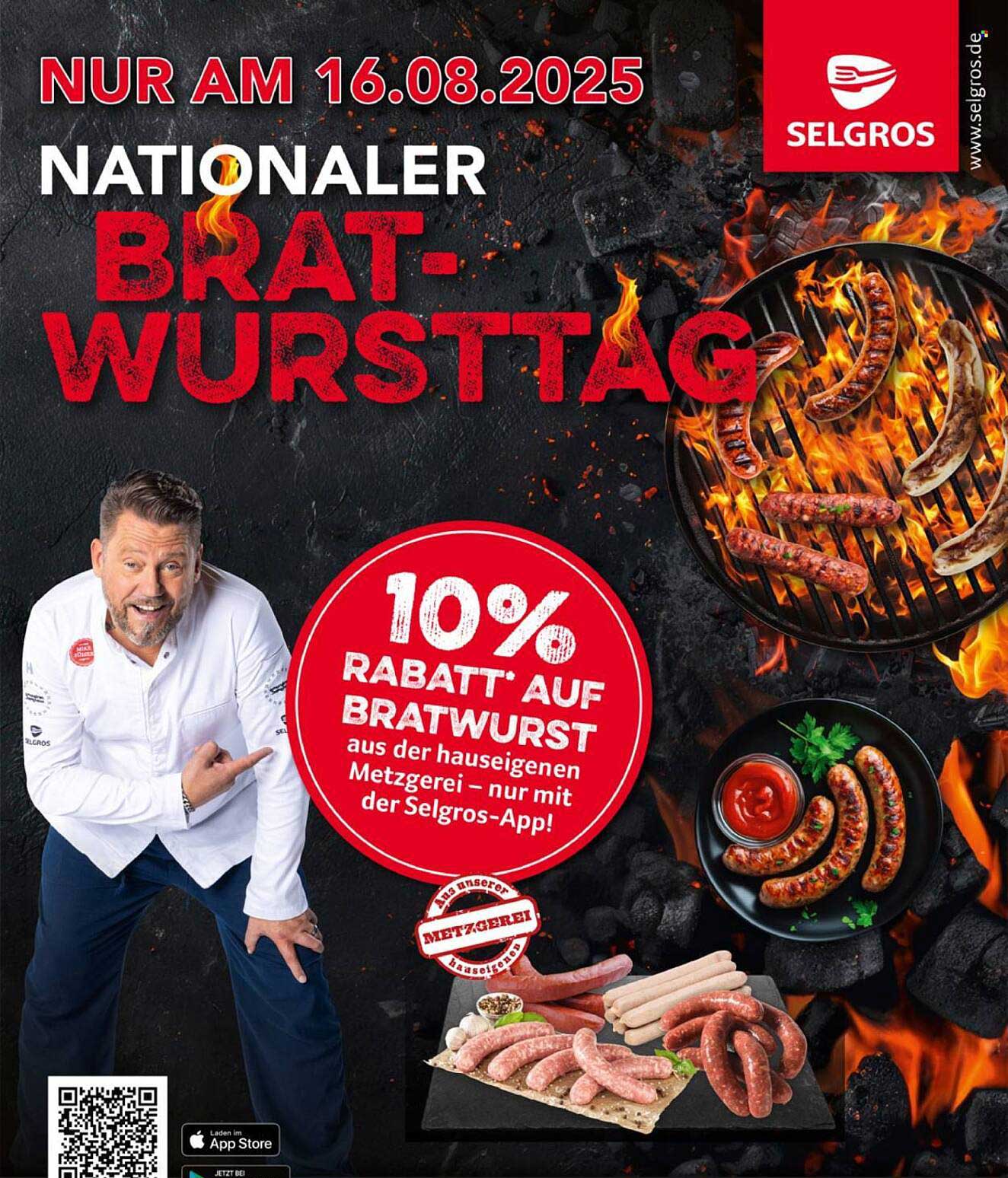10% Rabatt auf Bratwurst aus der hauseigenen Metzgerei – nur mit der Selgros-App!