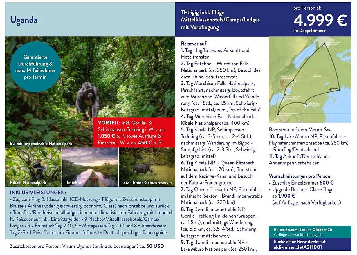 11-tägige Uganda Reise inkl. Flüge und Unterkünfte