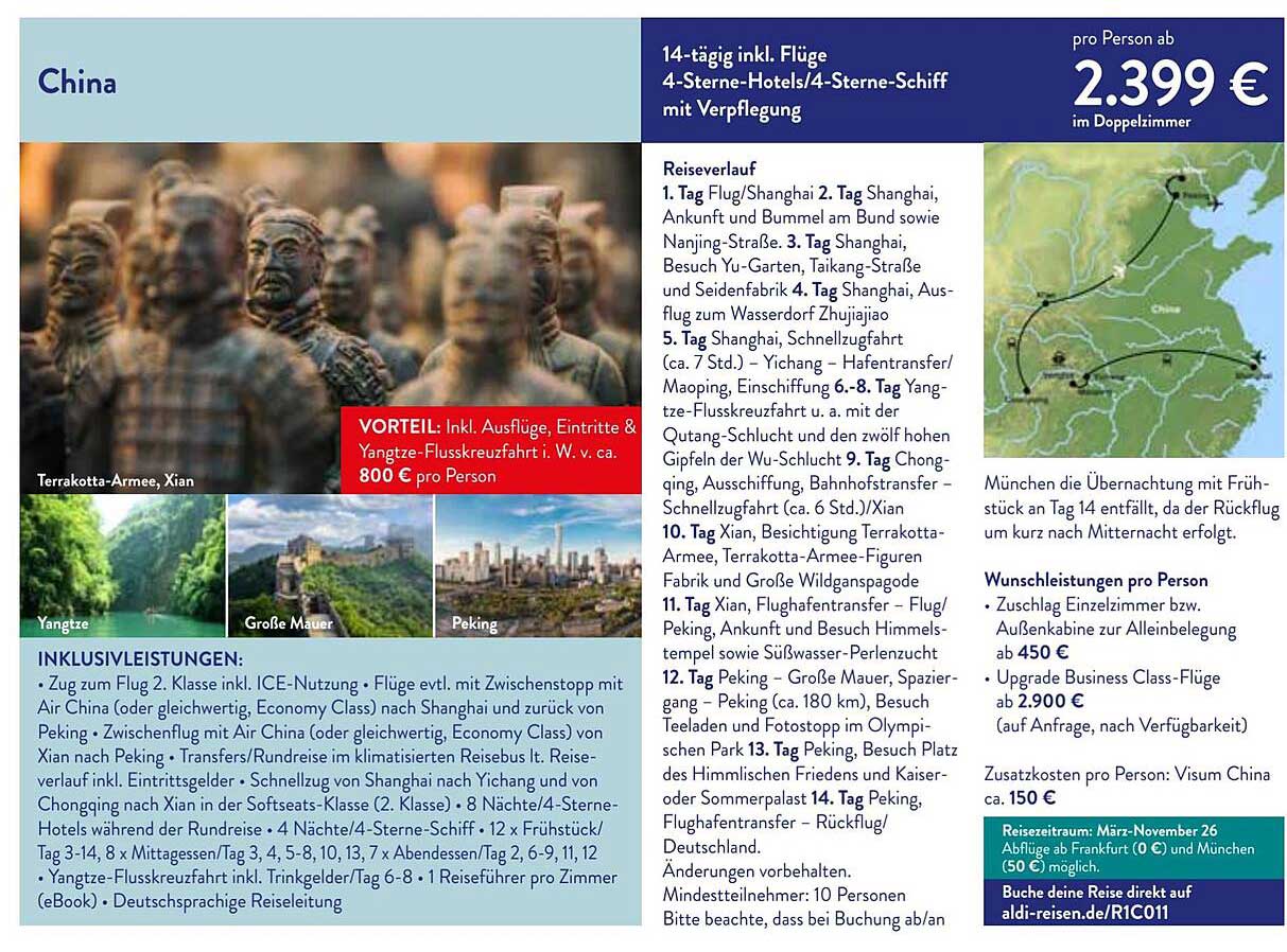 14-tägige China-Reise: Flüge, 4-Sterne-Hotels und Yangtze-Flusskreuzfahrt