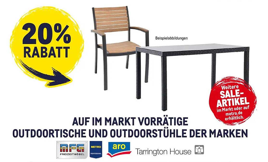 20% Rabatt auf Outdoor-Tische und -Stühle