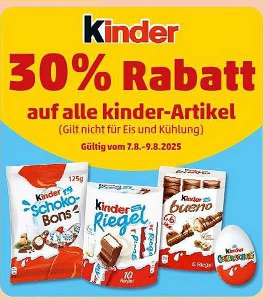 30% Rabatt auf alle Kinder-Artikel (gültig nicht für Eis und Kühlung)