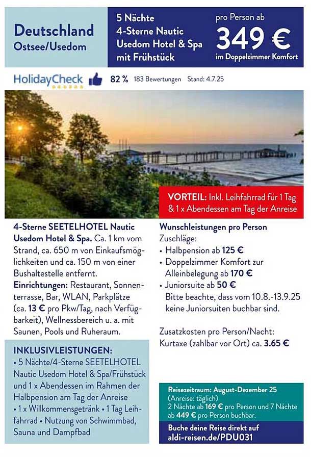 5 Nächte im 4-Sterne Nautic Usedom Hotel & Spa mit Frühstück