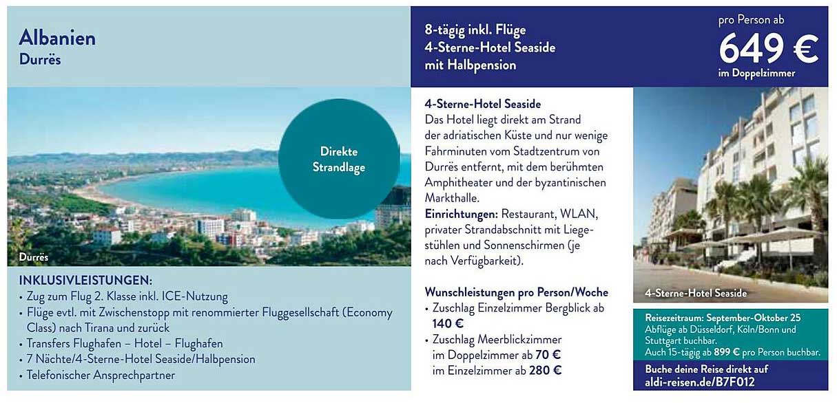 8-tägige Reise nach Albanien – 4-Sterne-Hotel Seaside mit Halbpension inkl. Flüge ab 649 €