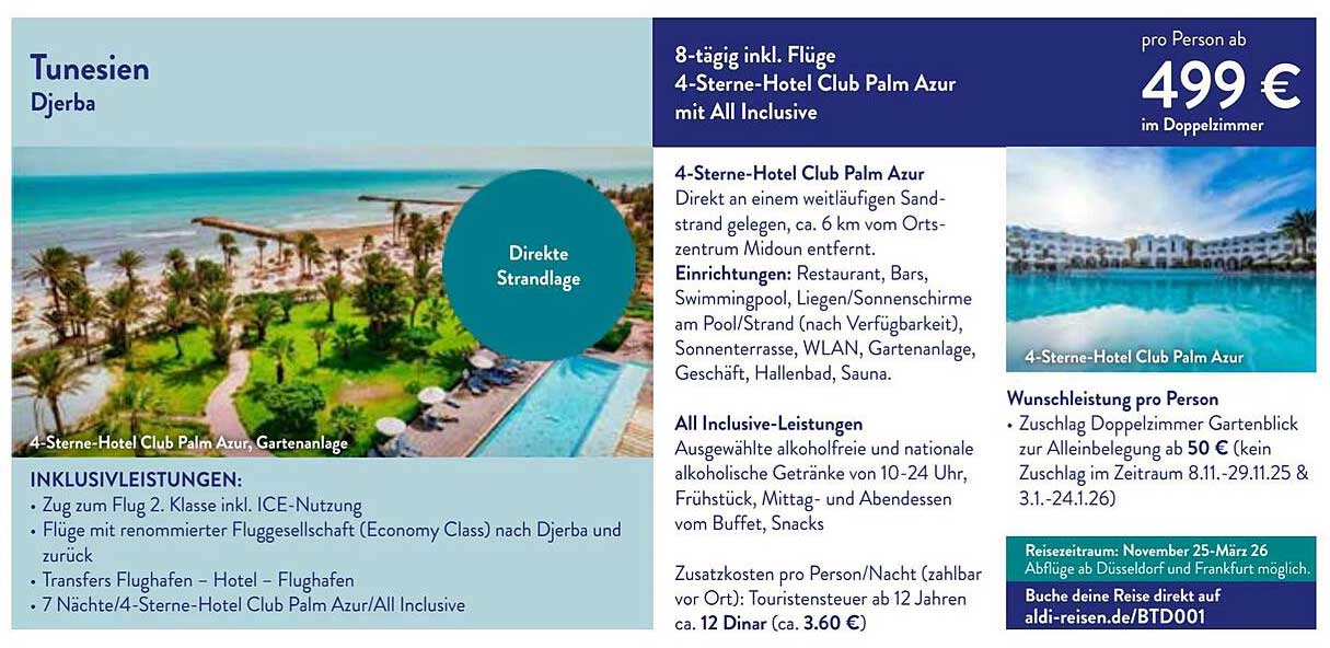 8-tägige Reise nach Djerba im 4-Sterne-Hotel Club Palm Azur mit All Inclusive