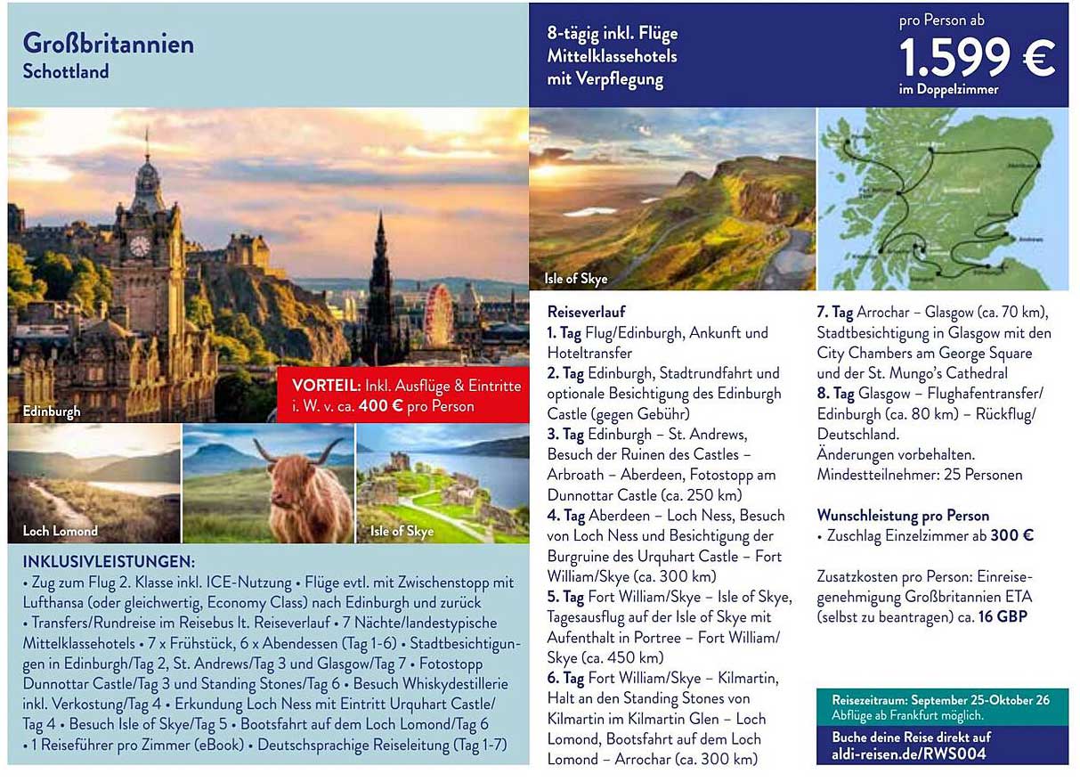 8-tägige Schottlandreise inkl. Flüge und Mittelklassehotels