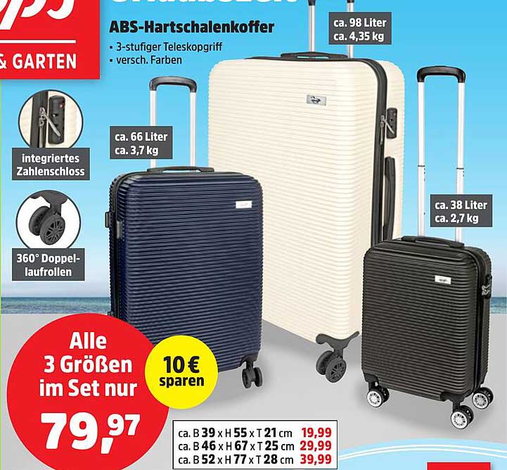 ABS-Hartschalenkoffer Set - Alle 3 Größen im Set nur 79,97 €
