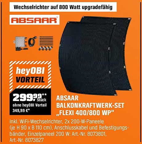 ABSAAR Balkonkraftwerk-Set „FLEXI 400/800 WP“
