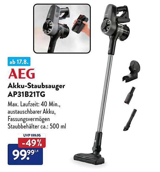 AEG Akku-Staubsauger AP31B21TG