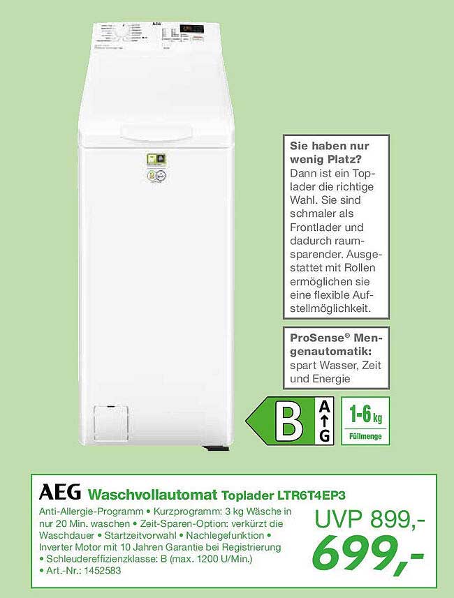 AEG Waschvollautomat Toplader LTR6T4EP3