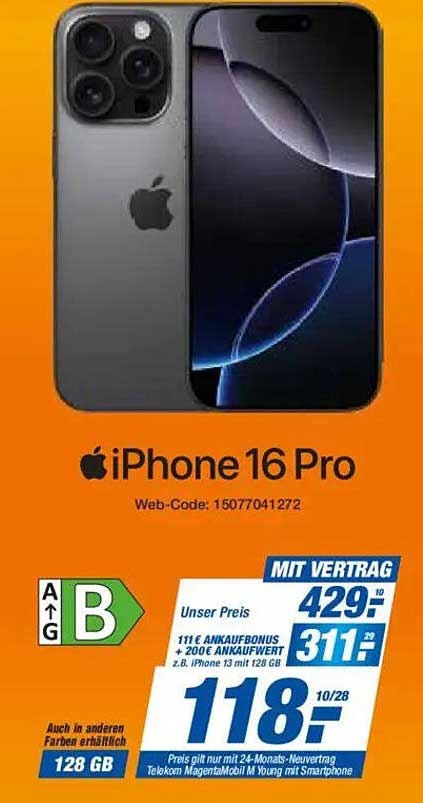 Apple iPhone 16 Pro 128 GB mit Vertrag
