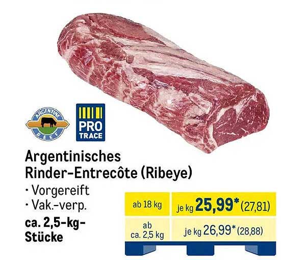 Argentinisches Rinder-Entrecôte (Ribeye) - Vorverarbeitet und vakuumverpackt
