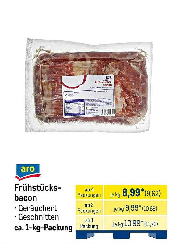 aro Frühstücksbacon - Geräuchert und Geschnitten in ca. 1-kg-Packung