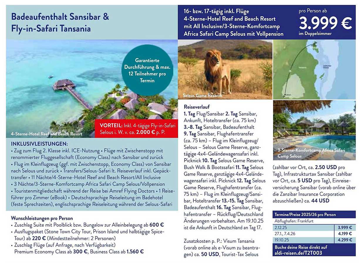 Badeaufenthalt Sansibar & Fly-in-Safari Tansania