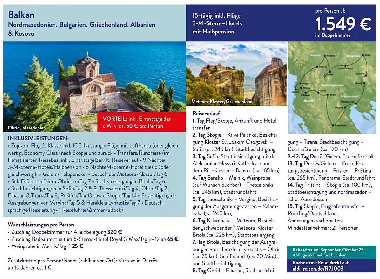 Balkan Reisepaket: Nordmazedonien, Bulgarien, Griechenland, Albanien & Kosovo
