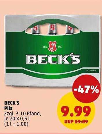 BECK'S Pils - 20 x 0,5 l für nur 9,99 €