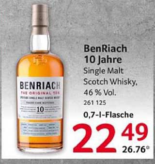 BenRiach 10 Jahre Single Malt Scotch Whisky, 0,7 l