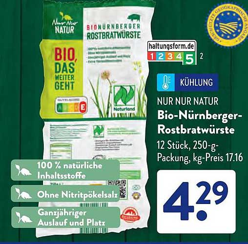 Bio-Nürnberger Rostbratwürste, 250 g, 12 Stück, für nur 4,29 €