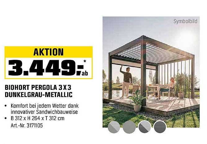 BIOHORT PERGOLA 3 X 3 DUNKELGRAU-METALLIC