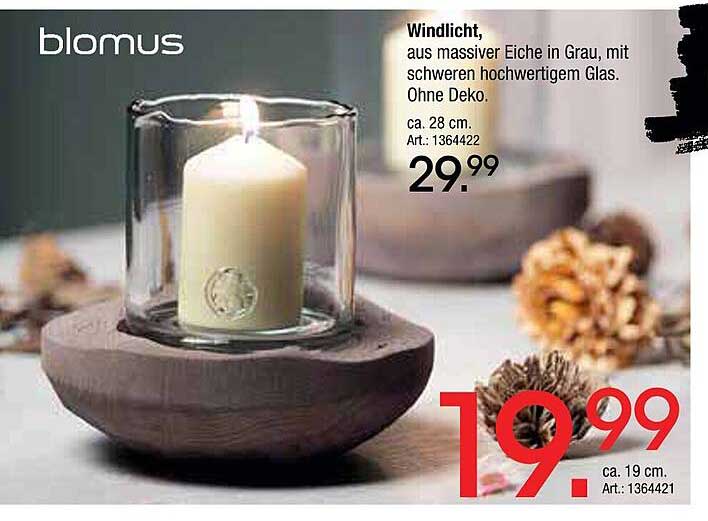 Blomus Windlicht aus massiver Eiche in Grau