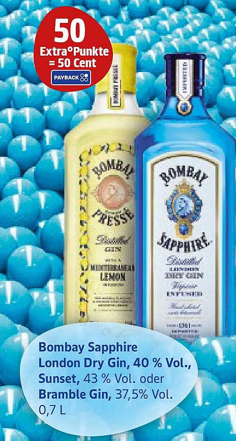 Bombay Sapphire London Dry Gin, 40 % Vol., Sunset, 43 % Vol. oder Bramble Gin, 37,5 % Vol. – 0,7 L