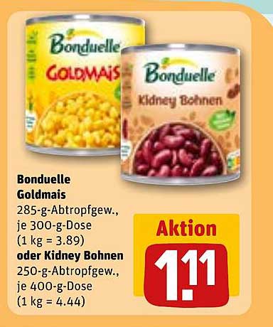 Bonduelle Goldmais oder Kidney Bohnen