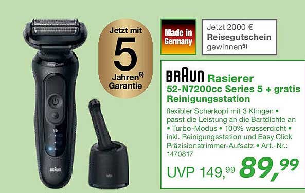 BRAUN Rasierer 52-N7200cc Series 5 + gratis Reinigungsstation