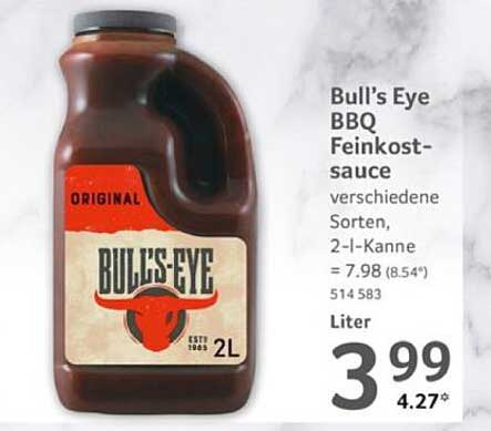 Bull's Eye BBQ Feinkostsauce 2L - verschiedene Sorten