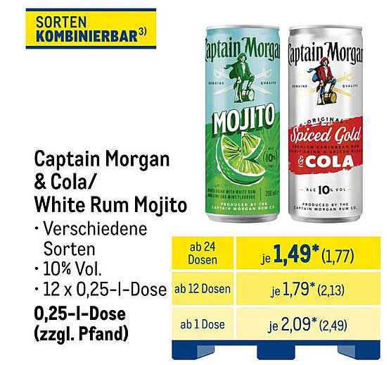 Captain Morgan & Cola/White Rum Mojito – verschiedene Sorten