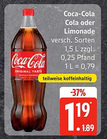 Coca-Cola Cola oder Limonade 1,5 L - jetzt nur 1,19 €
