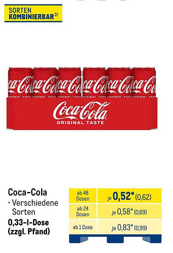 Coca-Cola verschiedene Sorten 0,33-l-Dose (zzgl. Pfand)