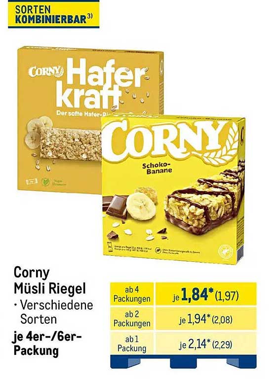 Corny Müsliriegel – Verschiedene Sorten