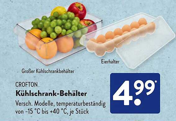 CROFTON Kühlschrank-Behälter - Verschiedene Modelle, temperaturbeständig von -15 °C bis +40 °C, je Stück