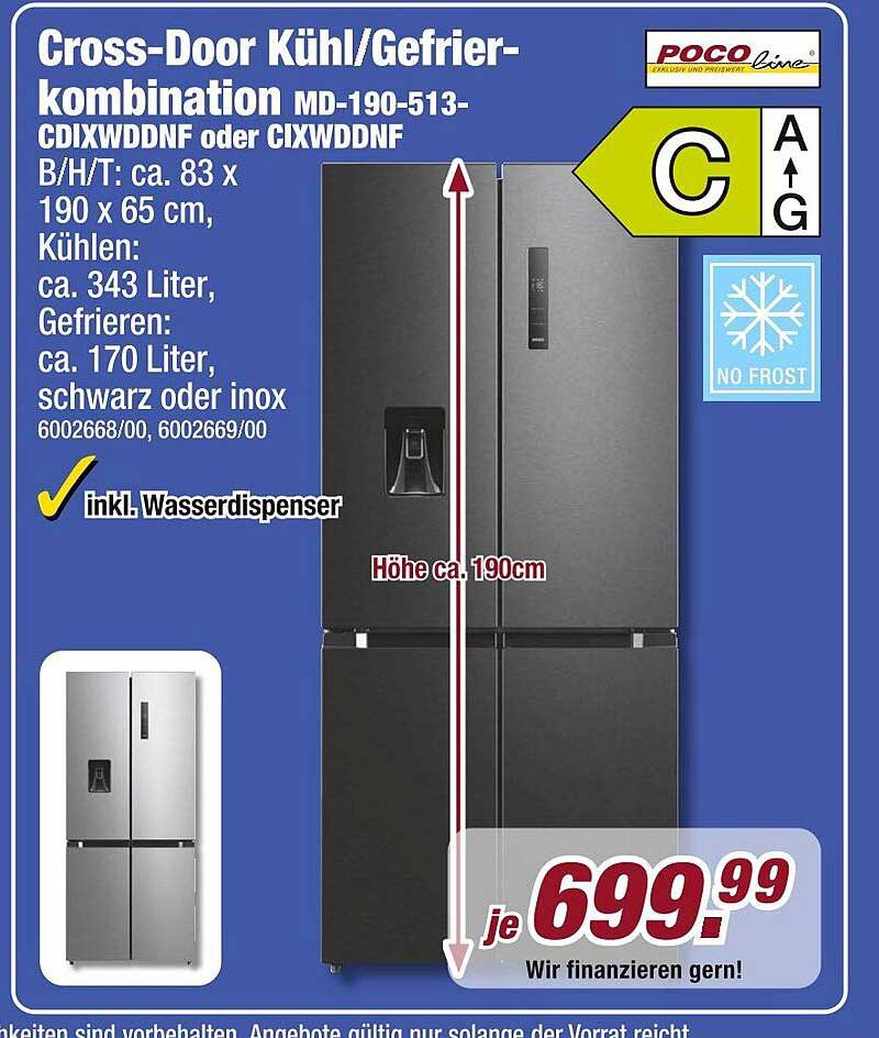 Cross-Door Kühl/Gefrierkombination MD-190-513-CDIXWDDNF oder CIXWDDNF