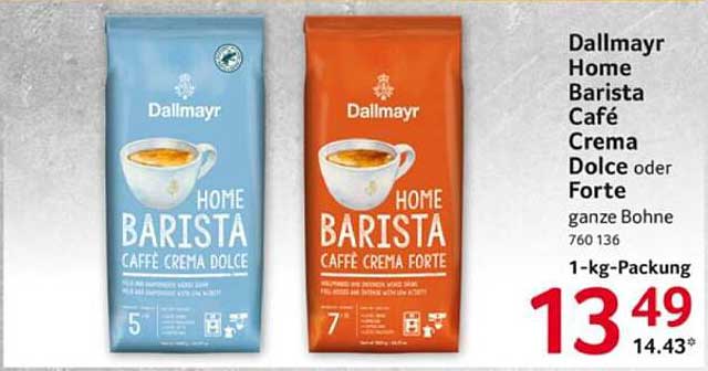 Dallmayr Home Barista Café Crema Dolce oder Forte 1-kg-Packung