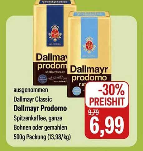 Dallmayr Prodomo Spitzenkaffee, ganze Bohnen oder gemahlen, 500g Packung