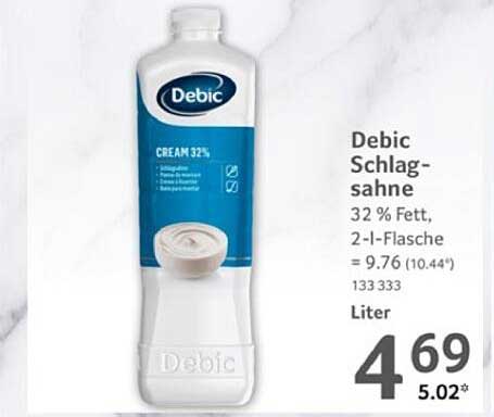 Debic Schlagsahne 32 % Fett, 2-l-Flasche