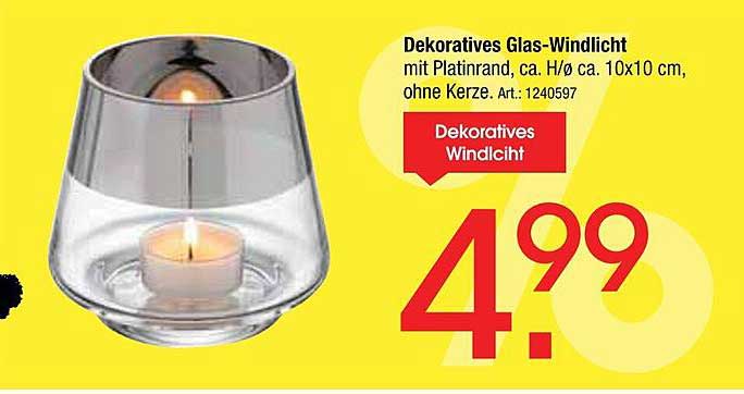 Dekoratives Glas-Windlicht mit Platinrand, ca. H/Ø ca. 10x10 cm, ohne Kerze.