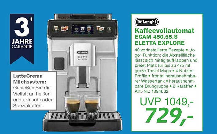 DeLonghi Kaffeevollautomat ECAM 450.55.S ELETTA EXPLORE