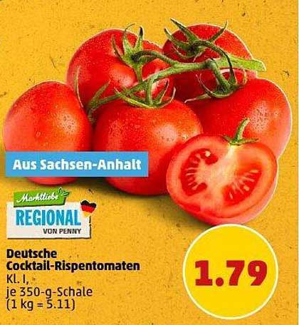 Deutsche Cocktail-Rispentomaten Kl. I, je 350-g-Schale (1 kg = 5,11)