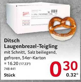 Ditsch Laugenbrezel-Teigling mit Schnitt, Salz beiliegend, gefroren