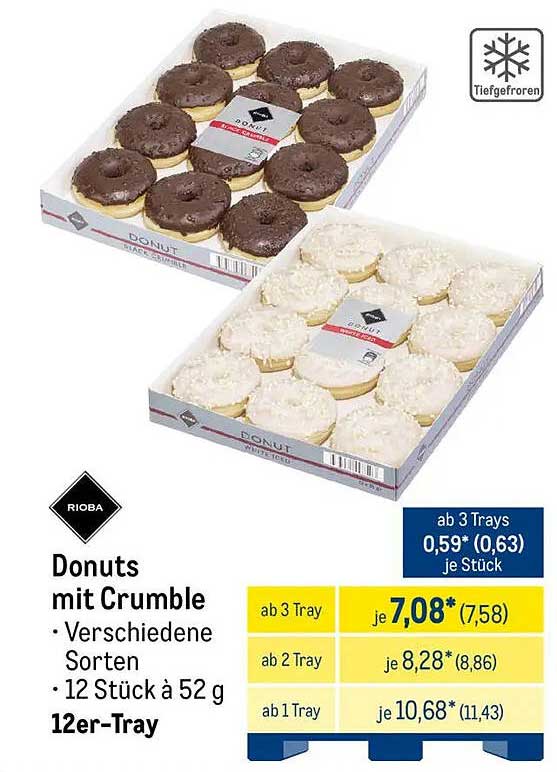 Donuts mit Crumble - Verschiedene Sorten, 12 Stück à 52 g im 12er-Tray