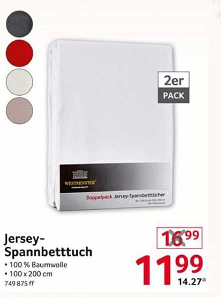 Doppelpack Jersey-Spannbettlaken von Westminster - 100 % Baumwolle