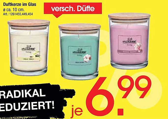 Duftkerze im Glas Ø ca. 10 cm - verschiedene Düfte