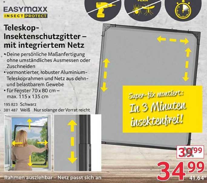 EASYmaxx Teleskop-Insektenschutzgitter – mit integriertem Netz