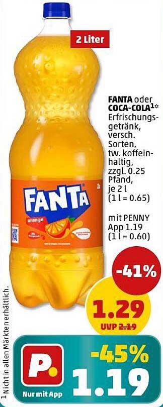 FANTA oder COCA-COLA Erfrischungsgetränk, 2 Liter